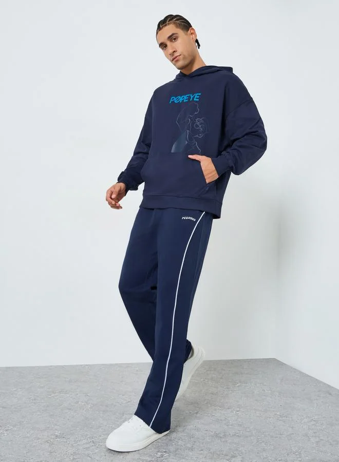 Styli Men Navy Blue Popeye Graphic Print Hoodie